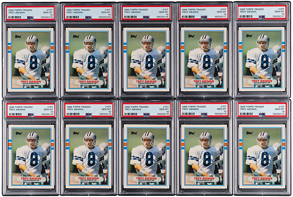 1989 Topps Traded Football #70 Troy Aikman Rookie PSA GEM MINT 10 Graded Collection (10)