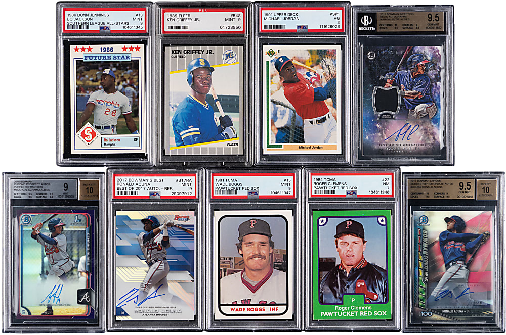 1981-2017 Hall of Fame & Star Rookie & Pre-Rookie Graded Collection (9) with Acuna Jr., Boggs & Clemens