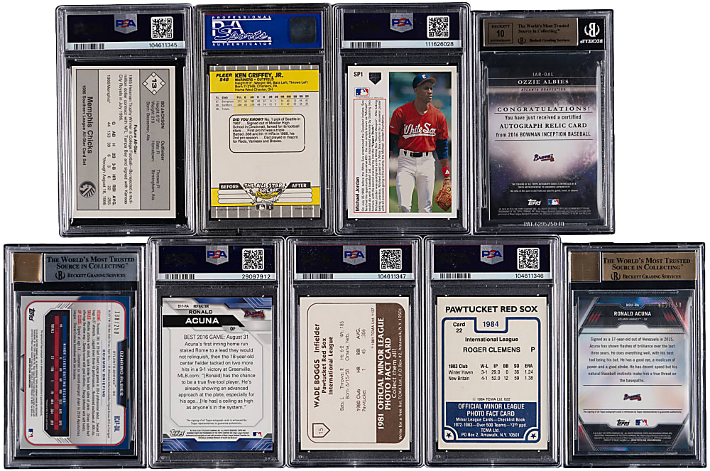 1981-2017 Hall of Fame & Star Rookie & Pre-Rookie Graded Collection (9) with Acuna Jr., Boggs & Clemens