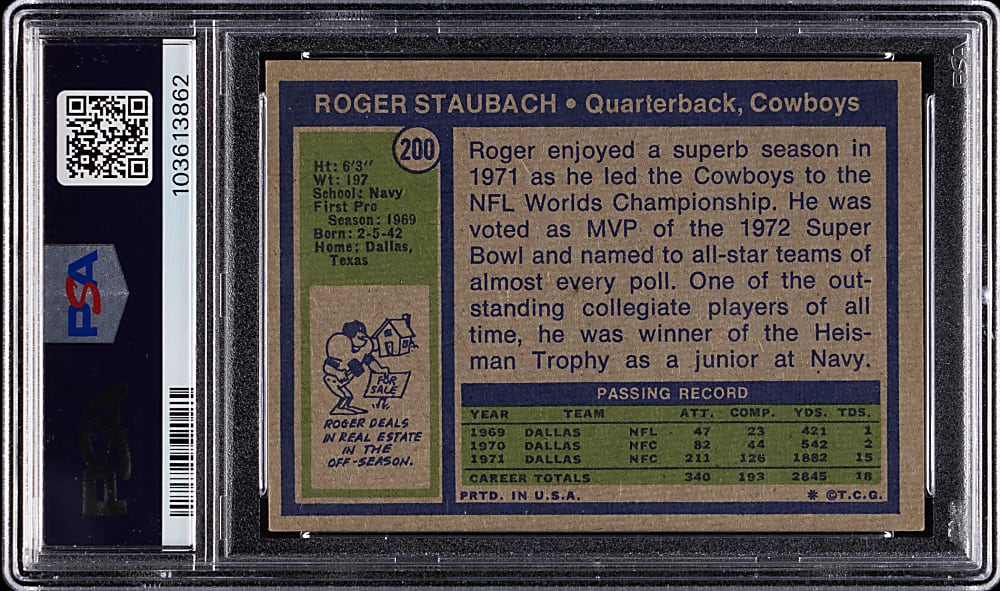 1972 Topps Football #200 Roger Staubach Rookie PSA EX-MT 6