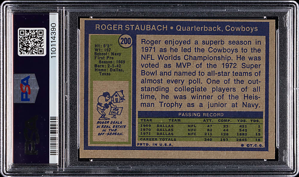1972 Topps Football #200 Roger Staubach Rookie PSA NM-MT 8 (oc)