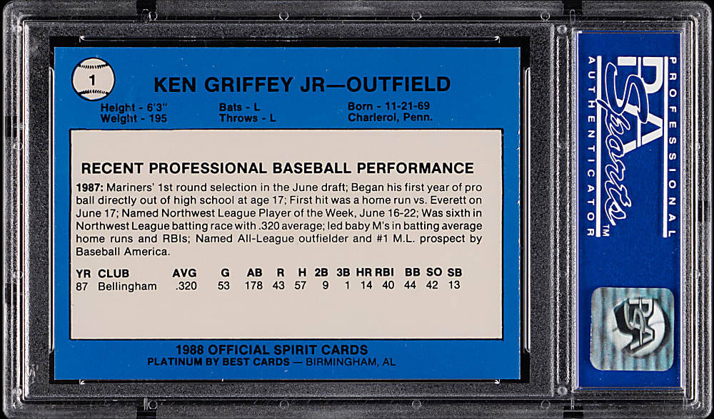 1988 San Bernardino Spirit Best Platinum #1 Ken Griffey Jr. PSA MINT 9