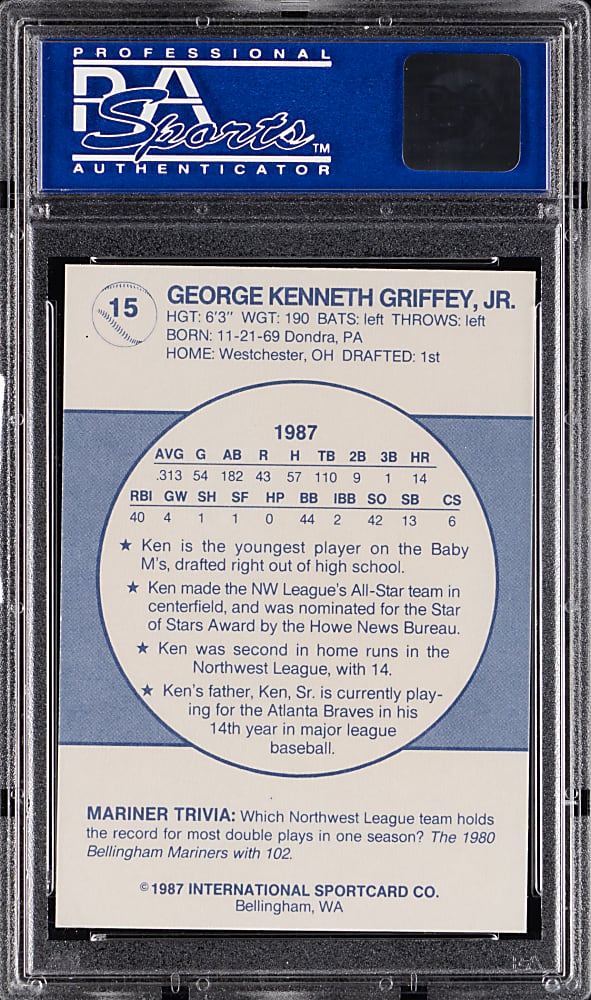 1987 Bellingham Mariners Team Issue #15 Ken Griffey Jr. PSA MINT 9
