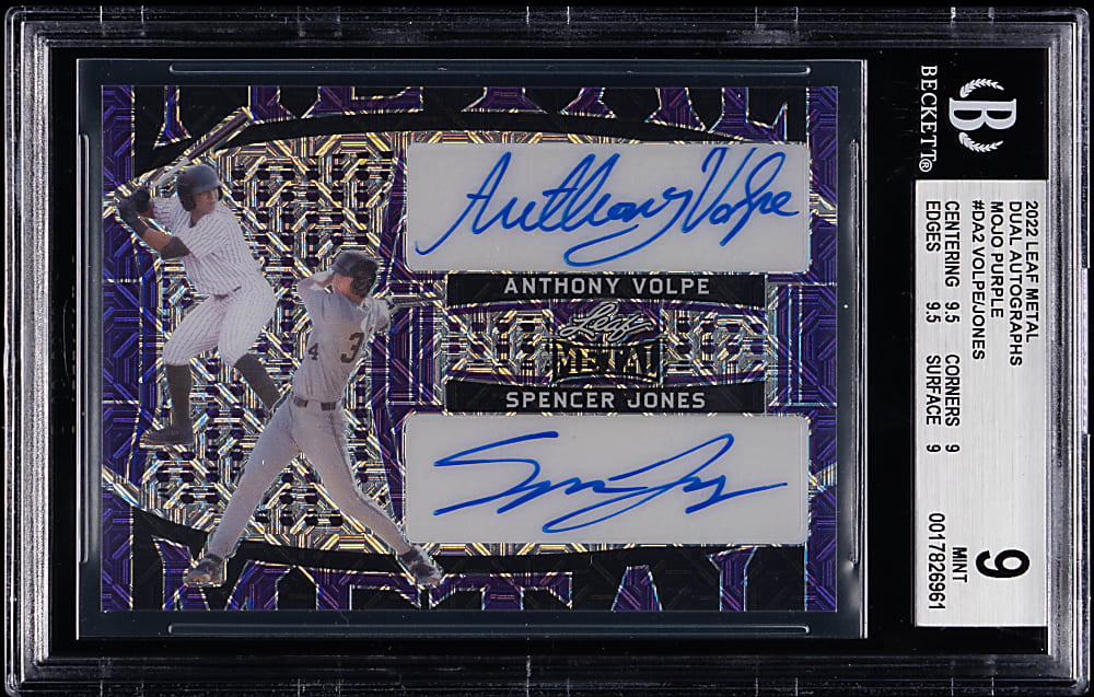 2022 Leaf Metal Dual Autographs Anthony Volpe/Spencer Jones Mojo Purple #/4 BGS MINT 9