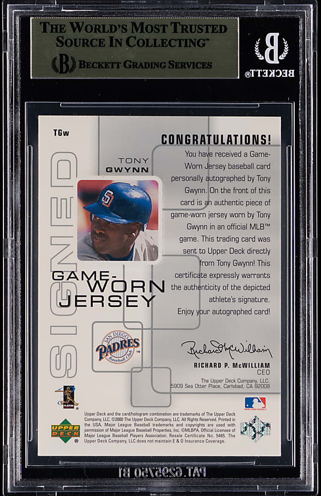 2000 Upper Deck Pros & Prospects Tony Gwynn Game Jersey Autograph BGS GEM MINT 9.5