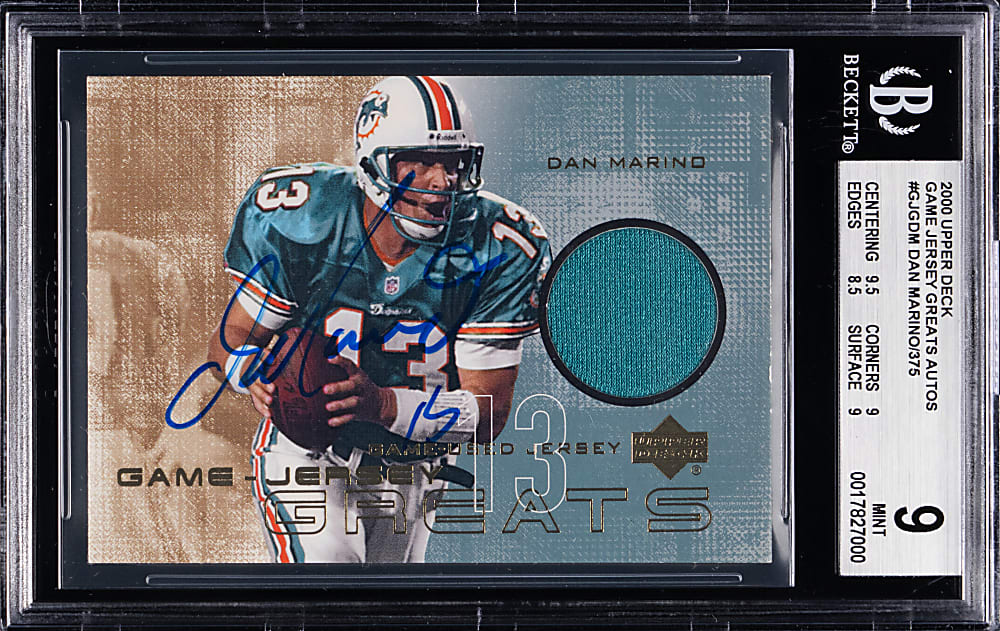2000 Upper Deck Football Game Jersey Greats Autographs Dan Marino BGS MINT 9