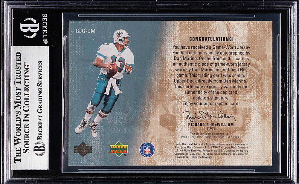 2000 Upper Deck Football Game Jersey Greats Autographs Dan Marino BGS MINT 9