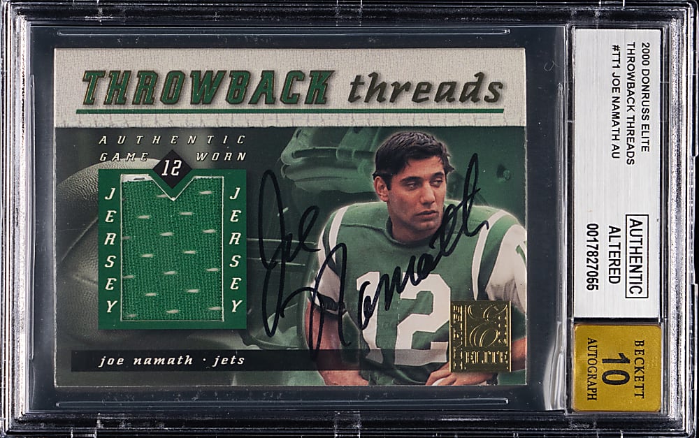 2000 Donruss Elite Throwback Threads Autograph #TT1 Joe Namath BGS 10 Autograph