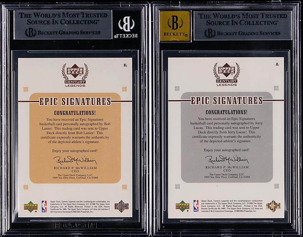 1999 Upper Deck Century Legends Basketball Epic Signatures BGS Graded Pair with Bob Lanier & Jerry Lucas