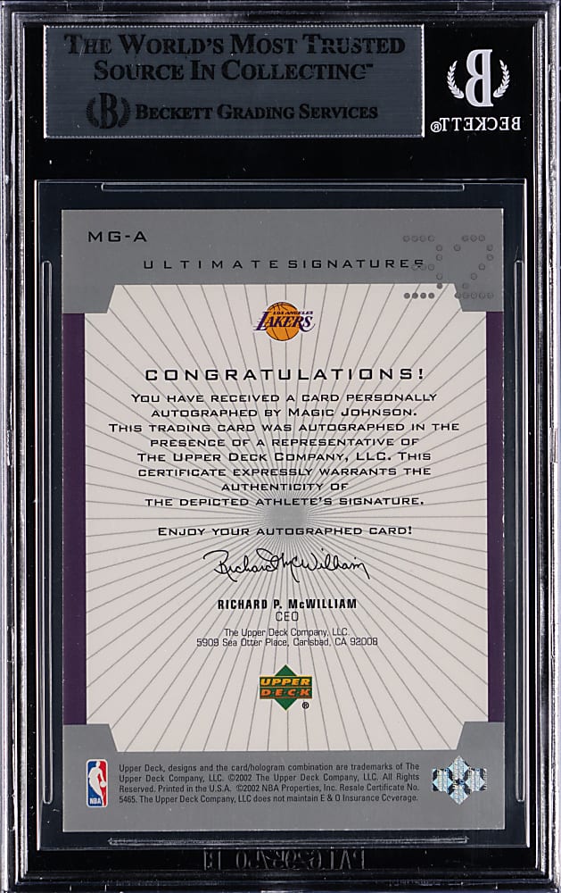 2001-2002 Upper Deck Ultimate Collection Basketball Signatures Magic Johnson BGS MINT 9