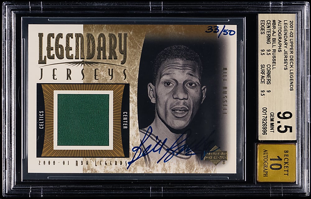 2001-2002 Upper Deck Legends Basketball Jersey Autographs Bill Russell #/50 BGS GEM MINT 9.5/Auto 10