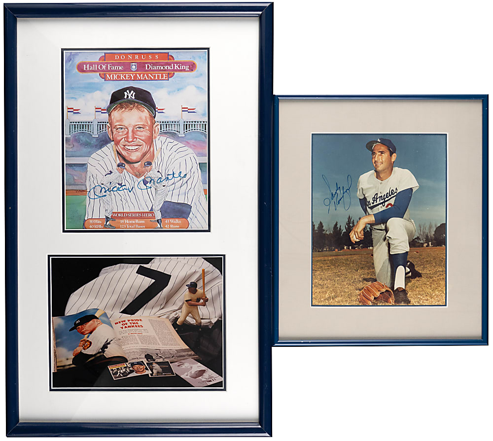 All-Time Greats Signed Photographs in Framed Display (4) with Mantle, Koufax, Carlton & Rose