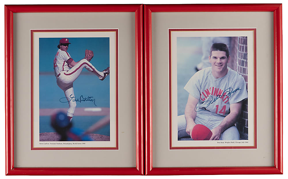 All-Time Greats Signed Photographs in Framed Display (4) with Mantle, Koufax, Carlton & Rose