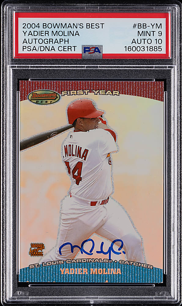 2004 Bowman's Best Yadier Molina Autograph Rookie PSA MINT 9/Auto 10