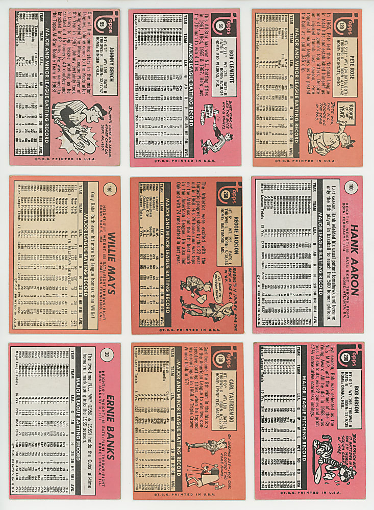 1969 Topps Starter Set (309/664) with Aaron, Clemente, R. Jackson Rookie & Mays