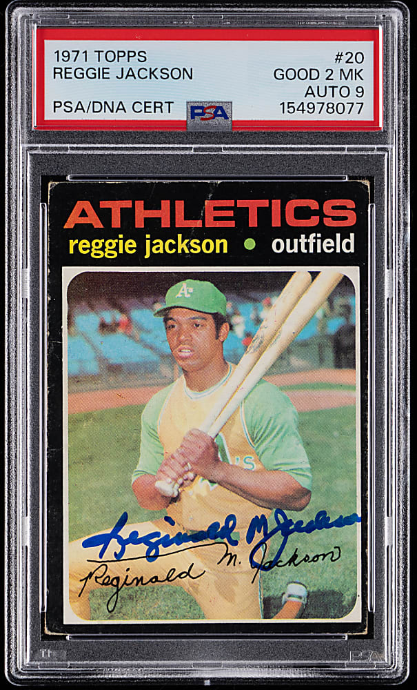Signed 1971 Topps #20 Reggie Jackson PSA GOOD 2 (mk)/Auto 9 - Full Name Signature