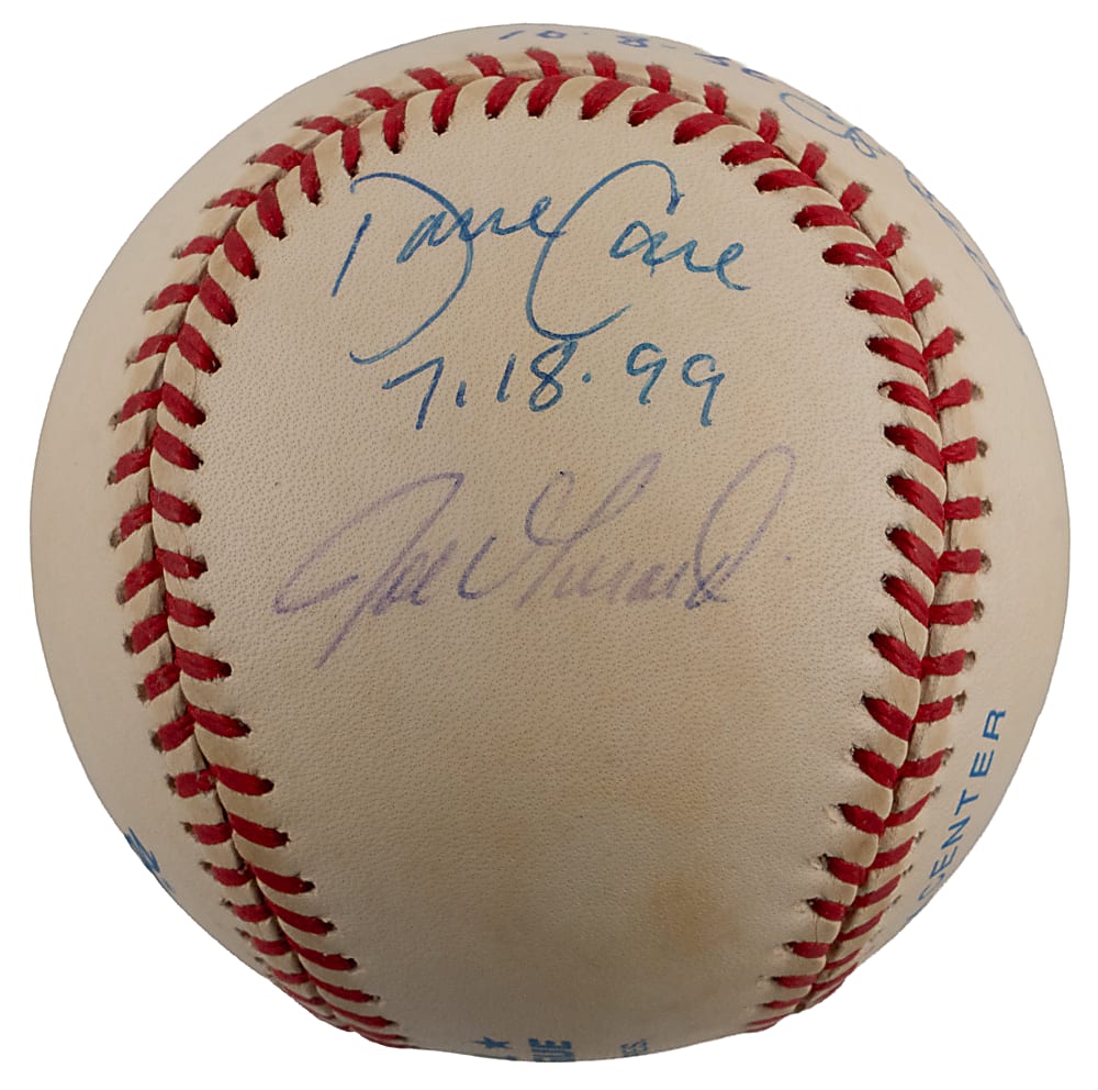 New York Yankees Perfect Game Pitcher and Catcher Multi-Signed Baseball with Pitcher Date Inscriptions - Including Larsen/Berra