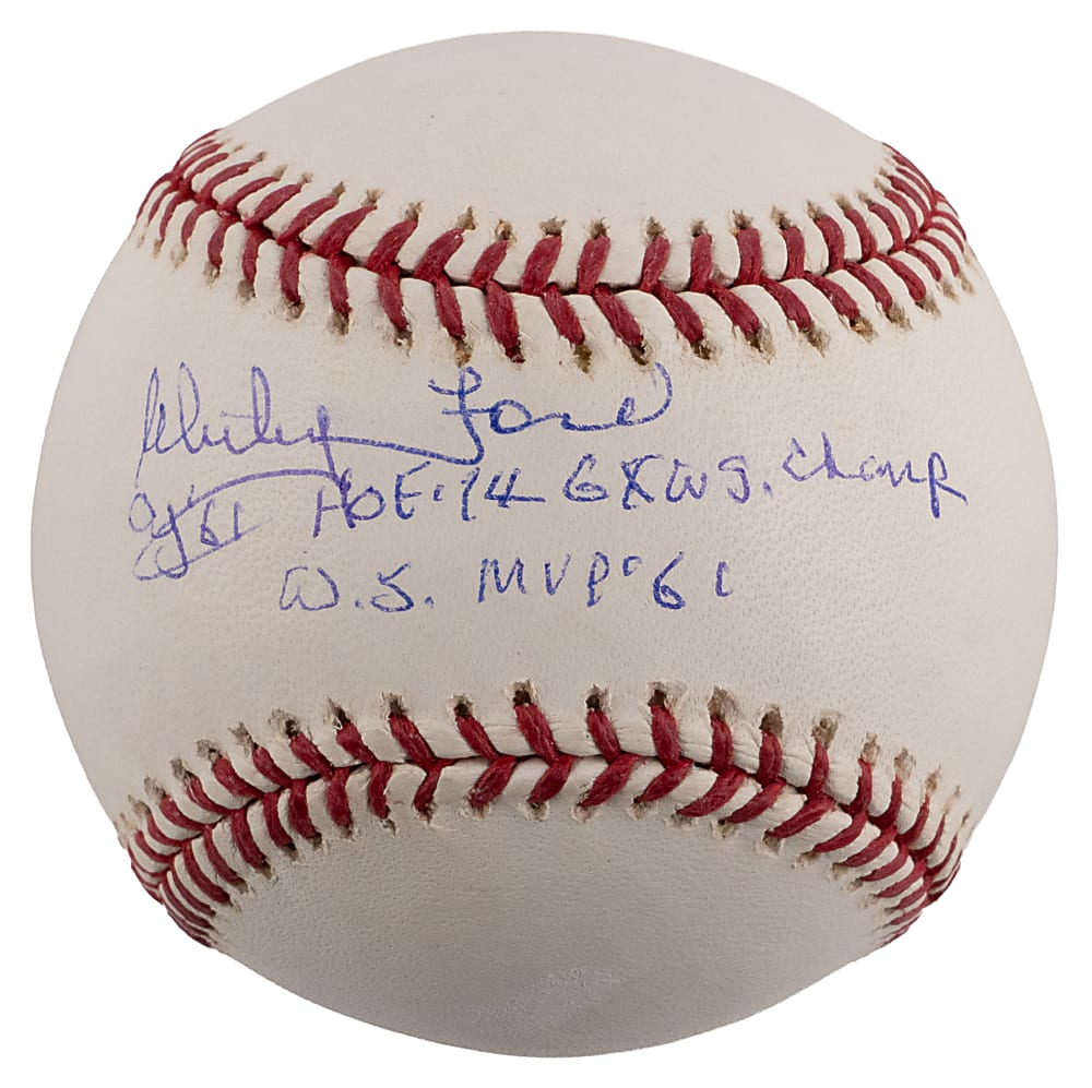 Whitey Ford Signed OML/Selig Baseball with Career Highlights Inscriptions