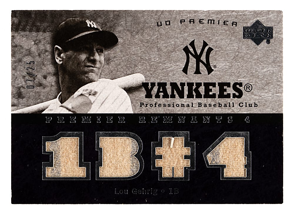 2007 Upper Deck Premier Lou Gehrig Premier Remnants 4 Quad Relic #7/25 with Multiple Pinstripes