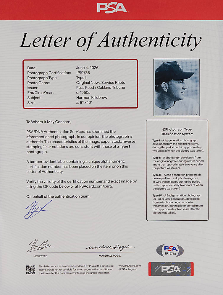Circa 1960s Harmon Killebrew Type I Original News Service Photo - PSA