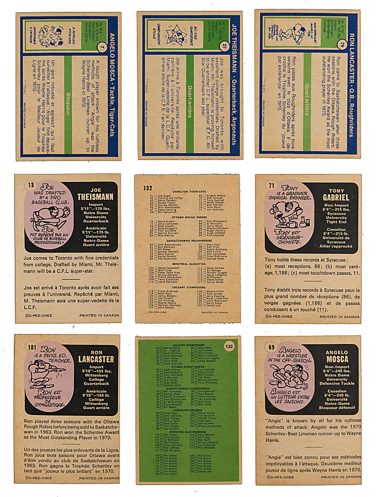 1971 & 1972 O-Pee-Chee CFL Football Complete Set Pair