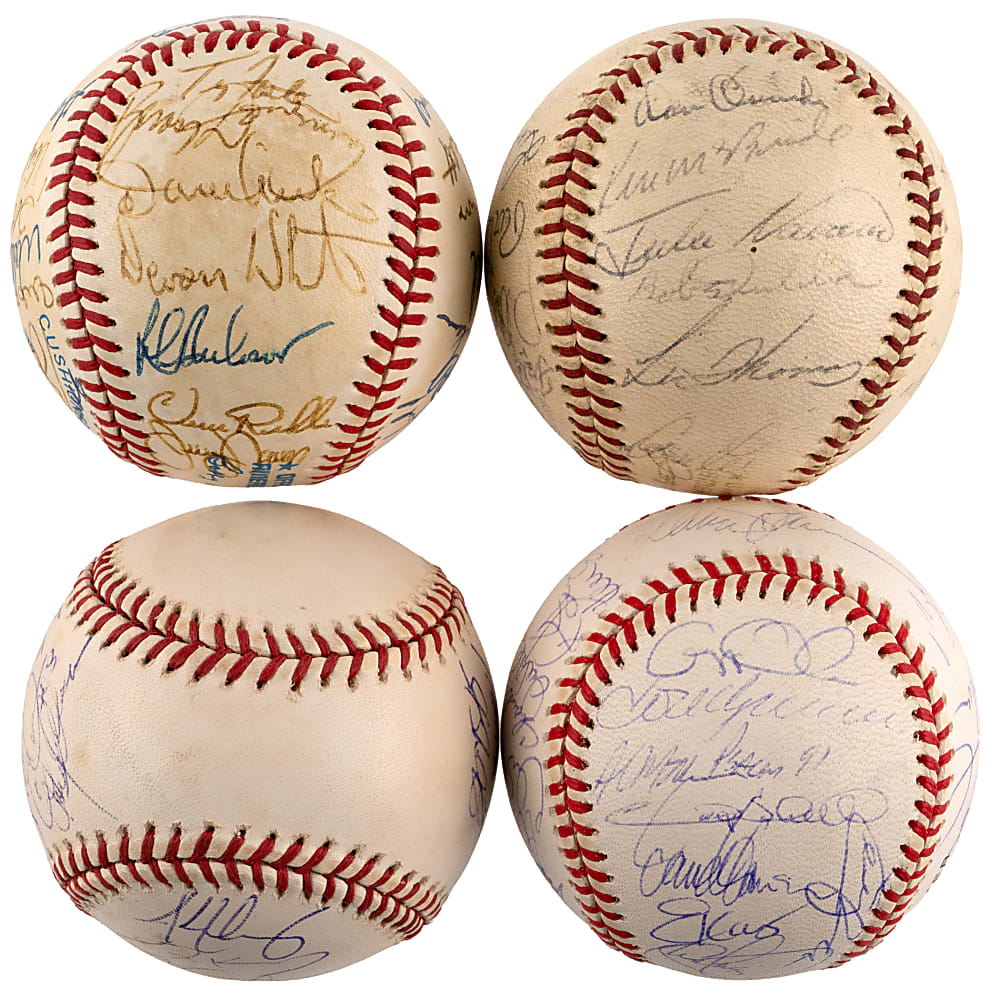 1963-2000 Los Angeles Dodgers/Angels Team-Signed Baseball Quartet with 2002 Angels