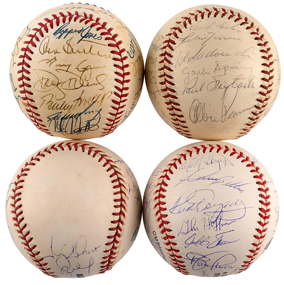 1963-2000 Los Angeles Dodgers/Angels Team-Signed Baseball Quartet with 2002 Angels