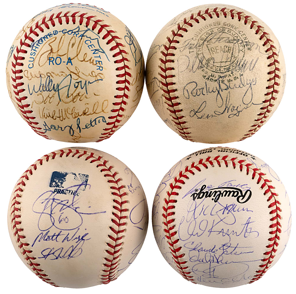 1963-2000 Los Angeles Dodgers/Angels Team-Signed Baseball Quartet with 2002 Angels