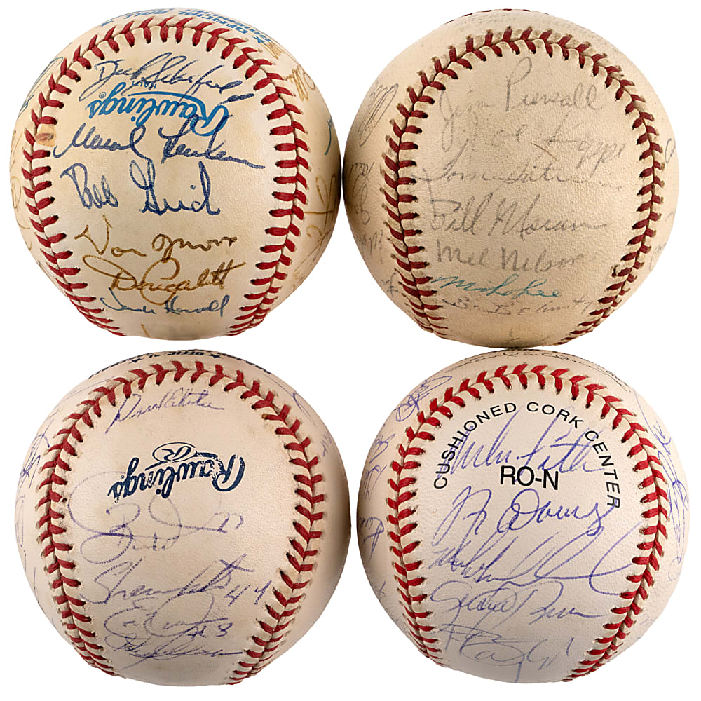 1963-2000 Los Angeles Dodgers/Angels Team-Signed Baseball Quartet with 2002 Angels