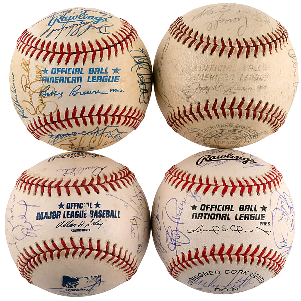 1963-2000 Los Angeles Dodgers/Angels Team-Signed Baseball Quartet with 2002 Angels