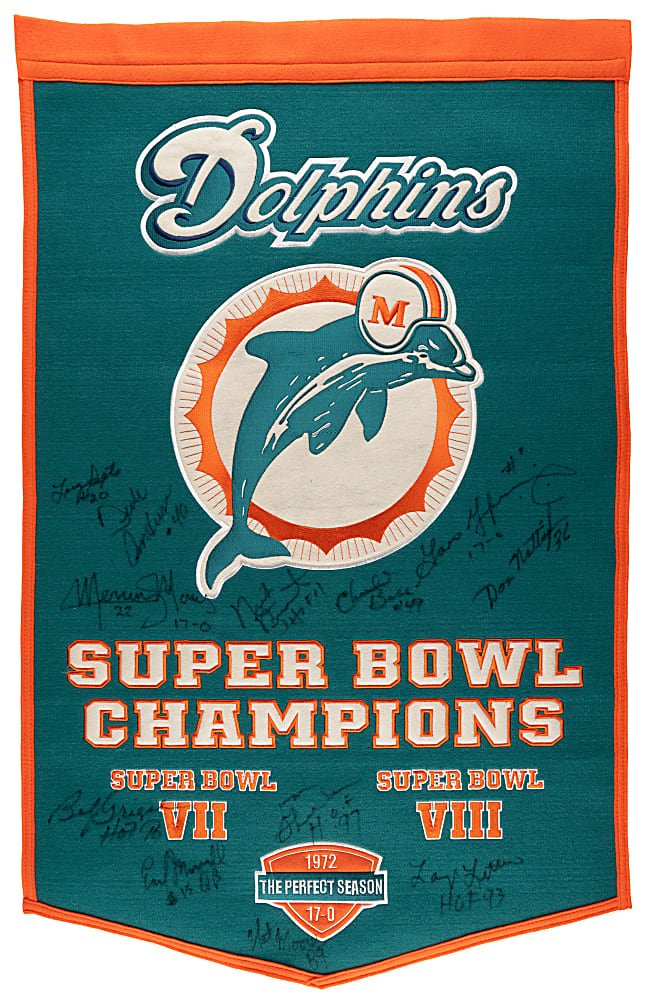 Mostly 1972 Miami Dolphins Team-Signed Felt Banner with (12) Autographs Including Bob Griese & Don Shula
