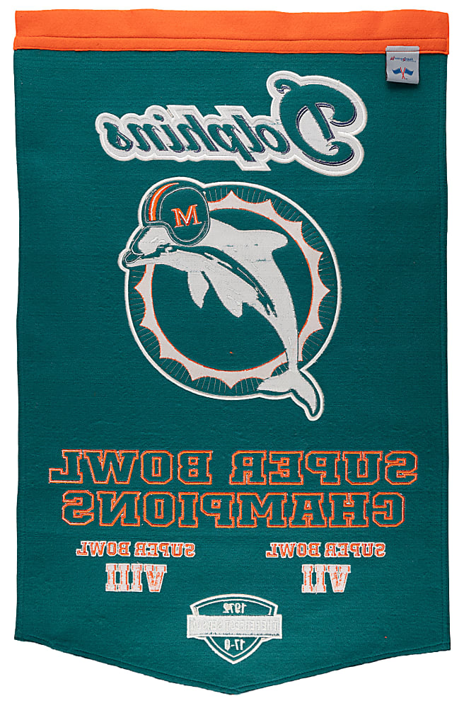 Mostly 1972 Miami Dolphins Team-Signed Felt Banner with (12) Autographs Including Bob Griese & Don Shula