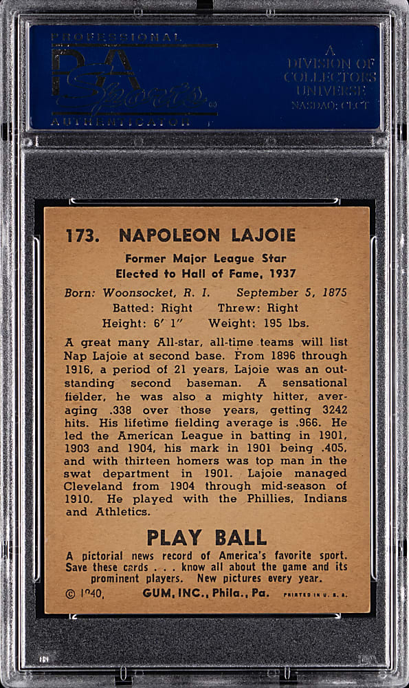 1940 Play Ball #173 Nap "Larry" Lajoie PSA NM 7