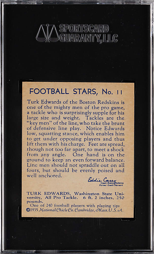 1935 National Chicle Football #11 Turk Edwards Rookie SGC NM 7