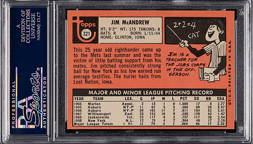 1969 Topps #321 Jim McAndrew PSA GEM MINT 10 - Population 1