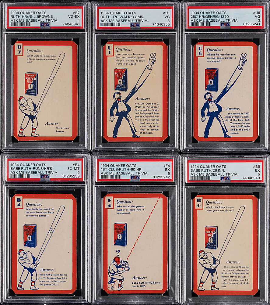 1934 Quaker Oats "Ask Me Baseball Trivia" PSA Graded Complete Set (26) Plus (16) Extras