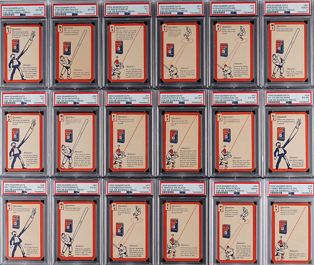 1934 Quaker Oats "Ask Me Baseball Trivia" PSA Graded Complete Set (26) Plus (16) Extras
