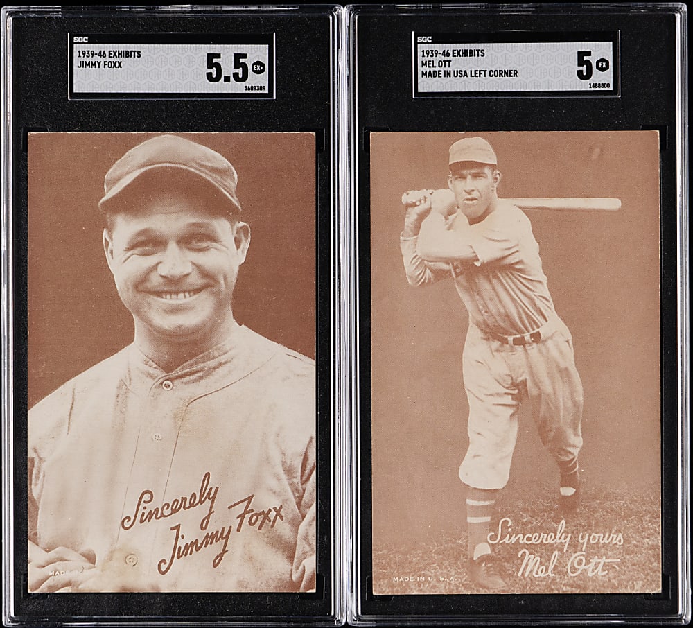 1939-1946 Salutation Exhibits Hall of Fame SGC EX 5 to EX+ 5.5 Graded Pair with Jimmie Foxx & Mel Ott