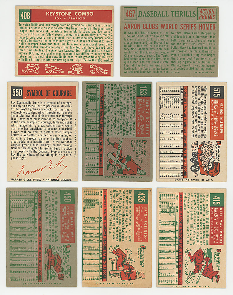 1959 Topps Singles Collection (93) with (20) Hall of Famers Including Sandy Koufax