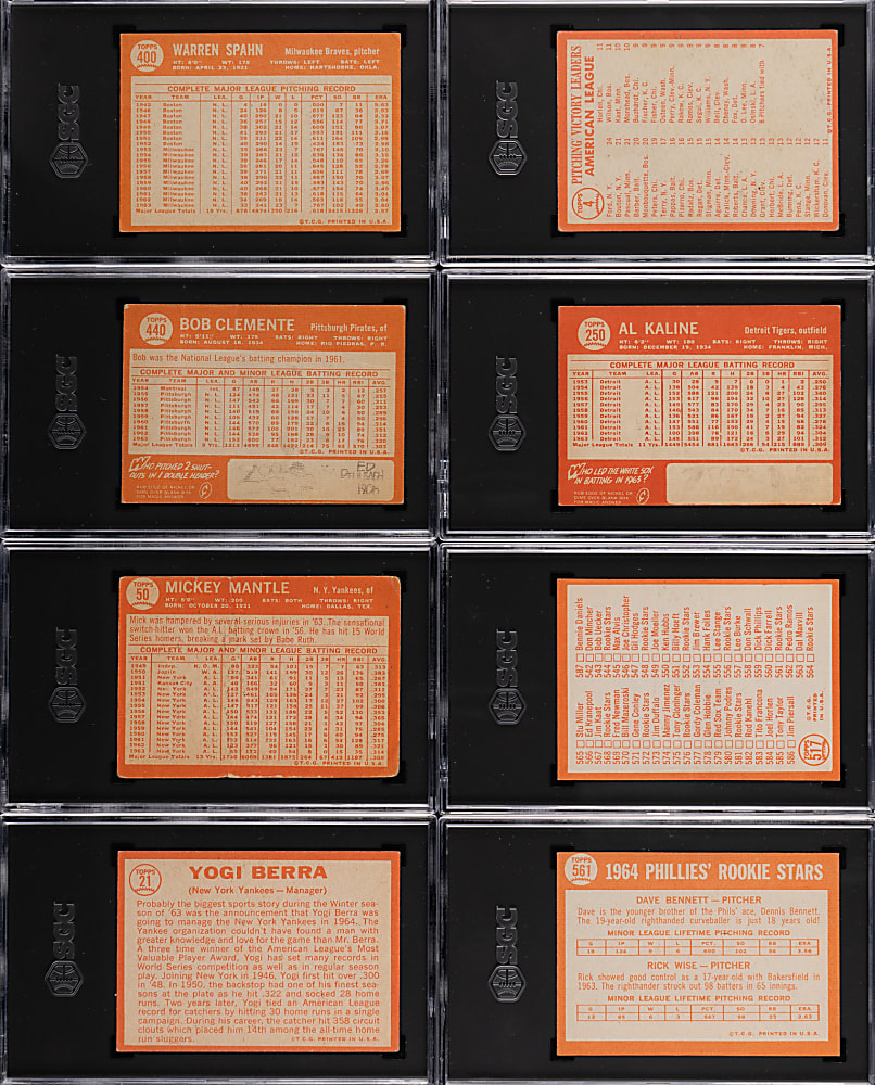 1964 Topps SGC Graded Group (8) with (6) Hall of Famers Including Mickey Mantle