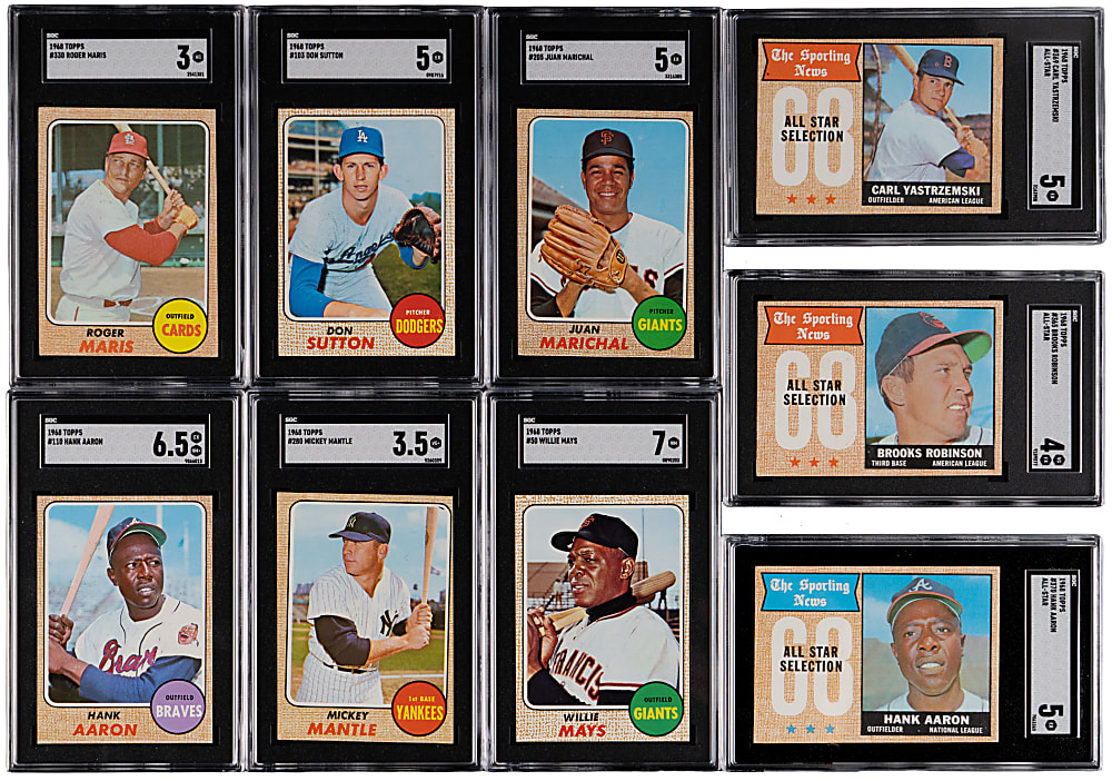 1968 Topps SGC Graded Collection (13) with (10) Hall of Famers Including Aaron, Mantle & Mays