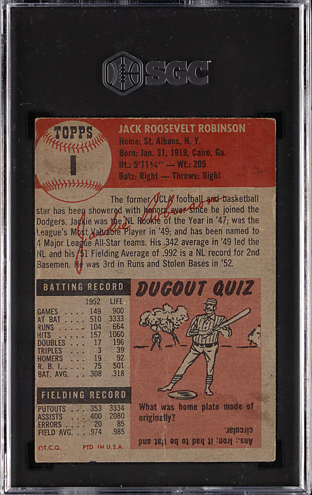1953 Topps #1 Jackie Robinson SGC GOOD 2