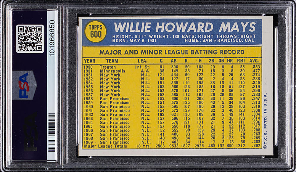 1970 Topps #600 Willie Mays PSA NM 7
