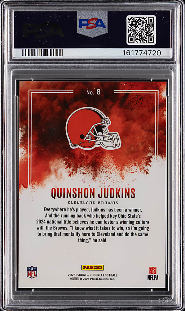 2025 Panini Phoenix Football #8 Quinshon Judkins Color Blast Rookie PSA GEM MT 10