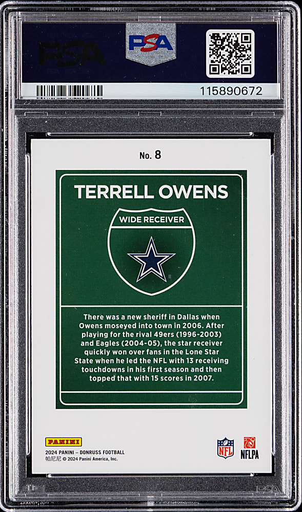 2024 Donruss Football #8 Terrell Owens Downtown! PSA GEM MT 10