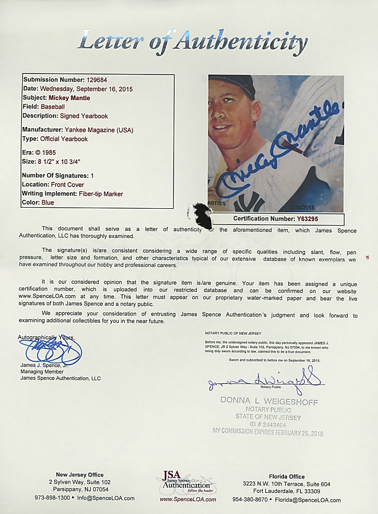 1985 New York Yankees Yearbook Signed by Mickey Mantle - Full JSA LOA