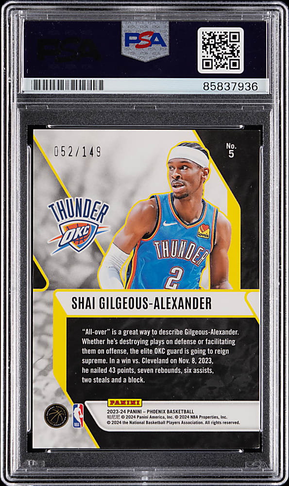Signed 2023-2024 Panini Phoenix Basketball #5 Shai Gilgeous-Alexander Fade to Black Green Ice PSA/DNA Auto