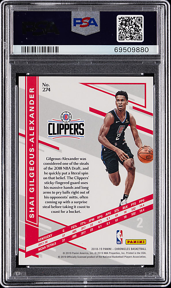 2018-2019 Panini Chronicles Basketball #274 Shai Gilgeous-Alexander Rookie Purple PSA GEM MT 10 - Jersey Number Match!