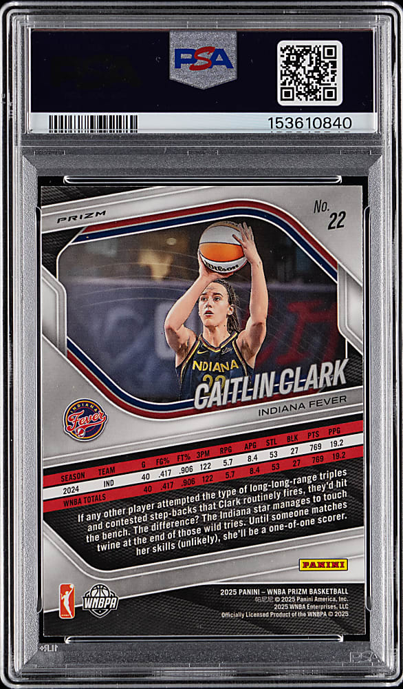2025 Prizm WNBA #22 Caitlin Clark WNBA Logo Prizm PSA GEM MT 10