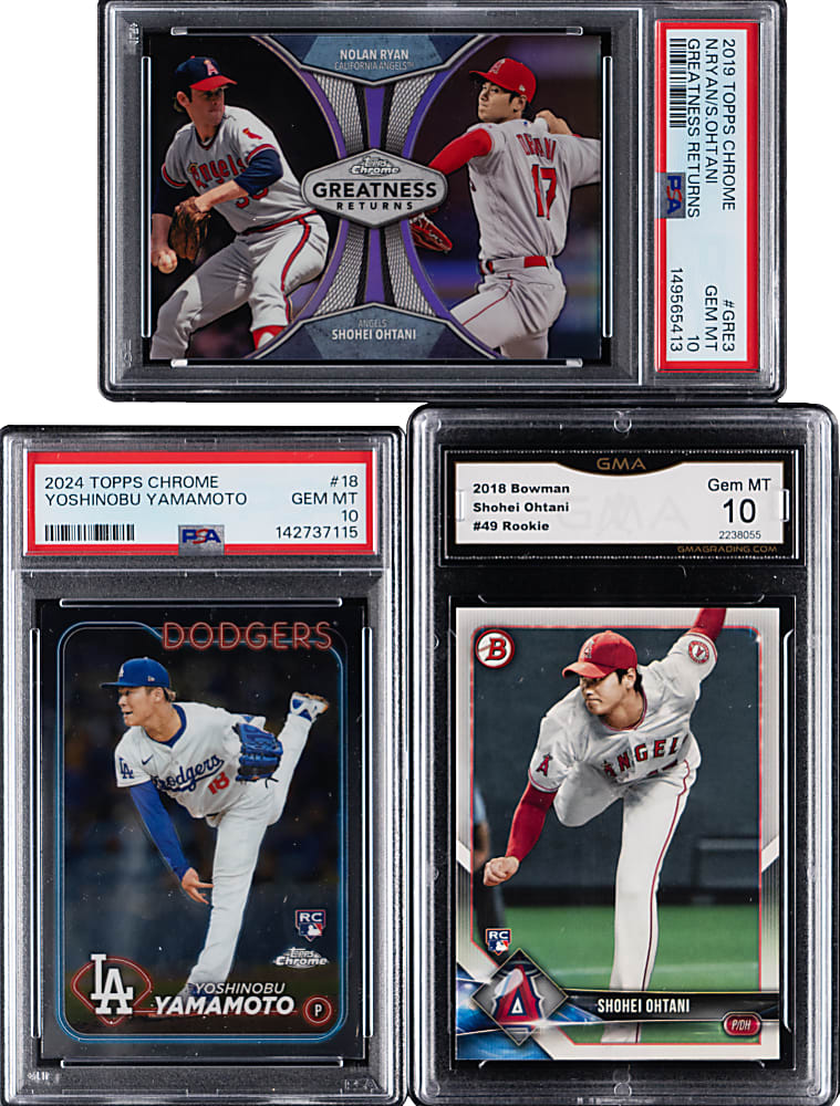 2018-2024 Topps & Bowman Shohei Ohtani & Yoshinobu Yamamoto Graded Trio with Rookies